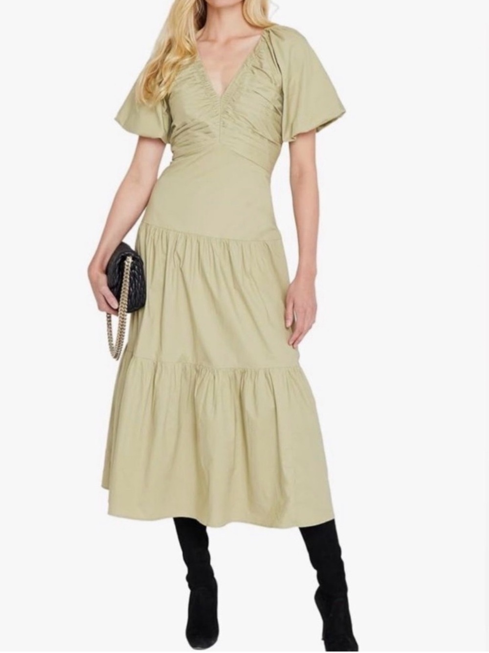 NWT Club Monaco Beige V-Neck Tiered Maxi Dress (4)